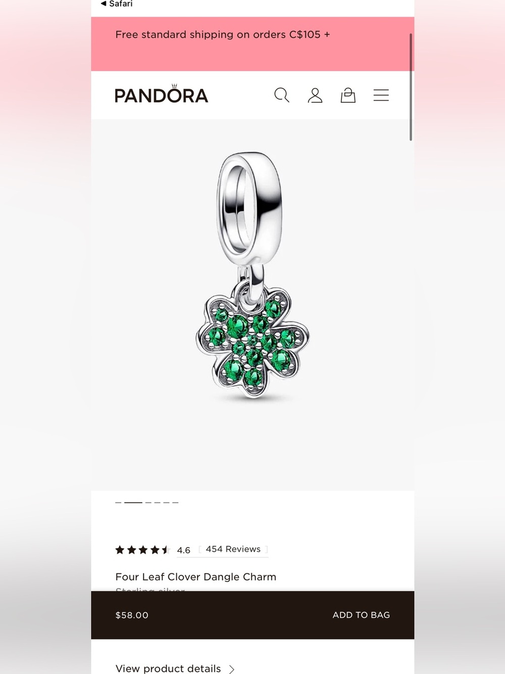 Pandora Four Leaf Clover Dangle Charm